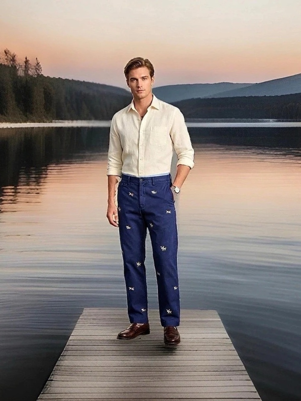 Polo Ralph Lauren Embroidered Dog Chino Pants Men's Blue